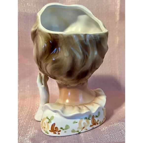 VINTAGE 1964 RELPO 5543 A LADY HEAD VASE LONG EYE LASHES RUFFLED COLLAR - Picture 4 of 9